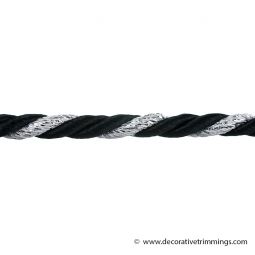 1/4 Inch Silver/Black Twist Cord