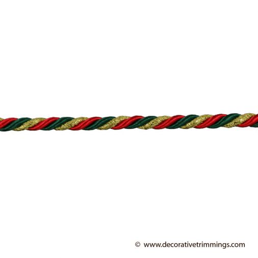1/4 Inch Red/Green/Gold Twist Cord