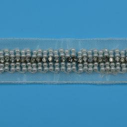 2 Inch Pearl and Rhinestone Tulle Insertion