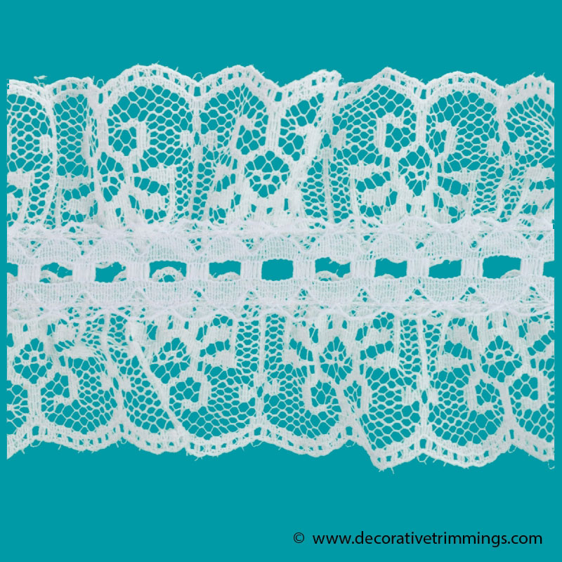 White 2 1/4 Inch Ruffled Lace Galloon | Decorative Trimmings LLC