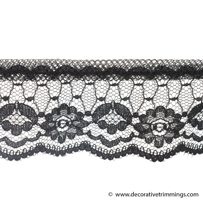 Black 1 1/4 Inch Daisy Raschel Lace | Decorative Trimmings LLC