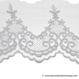 White/Silver 5 Inch Tulle Embroidery