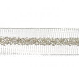 2 Inch Pearl and Silver Bead Tulle Insertion